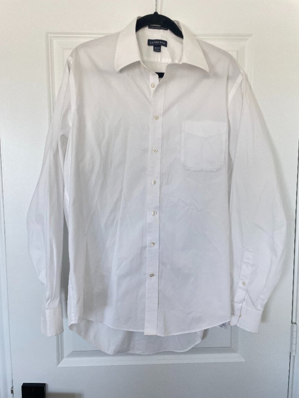 Lands’ End No Iron Pinpoint Oxford Shirt Men 16 37 Tall White Cotton
